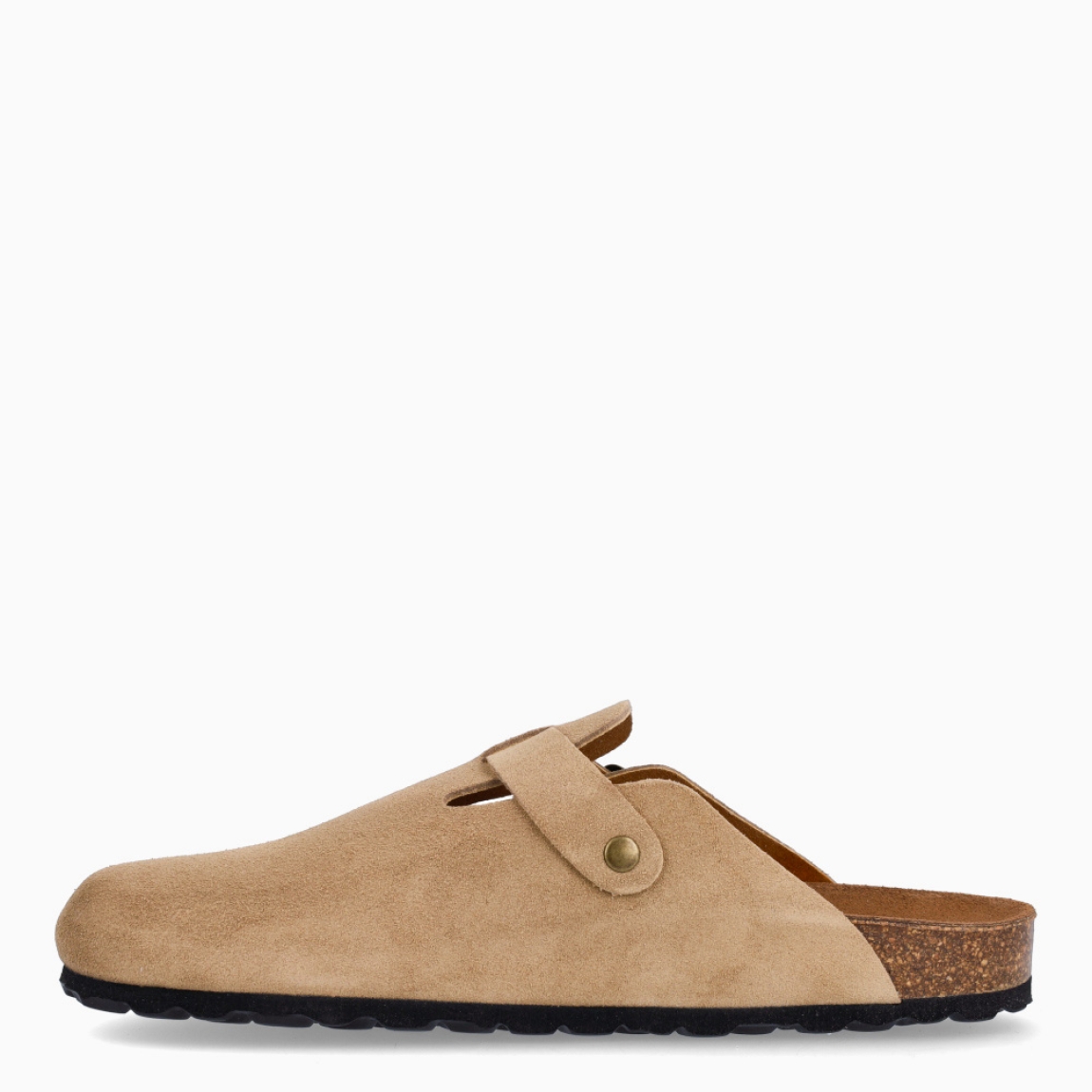 Zuecos de la marca Itse, modelo BARKING. Zuecos elaborados en ante color taupe. Interior en corcho. Cierre de zuecos con hebilla en pala. Zuecos Itse BARKING, ideales para tu día a día esta temporada!