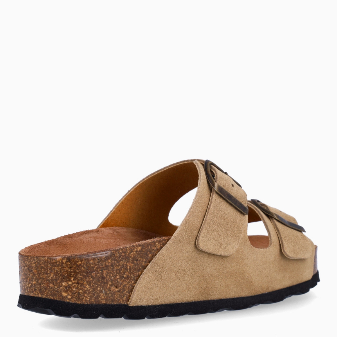 Sandalias Itse, modelo BASTILLE. Sandalias elaboradas en ante color taupe. Sandalias con cierre de doble hebilla en la pala. Interior en corcho. Suela plana. Sandalias Itse BASTILLE, ideal para llevar en tu día a día, con comodidad y frescura.