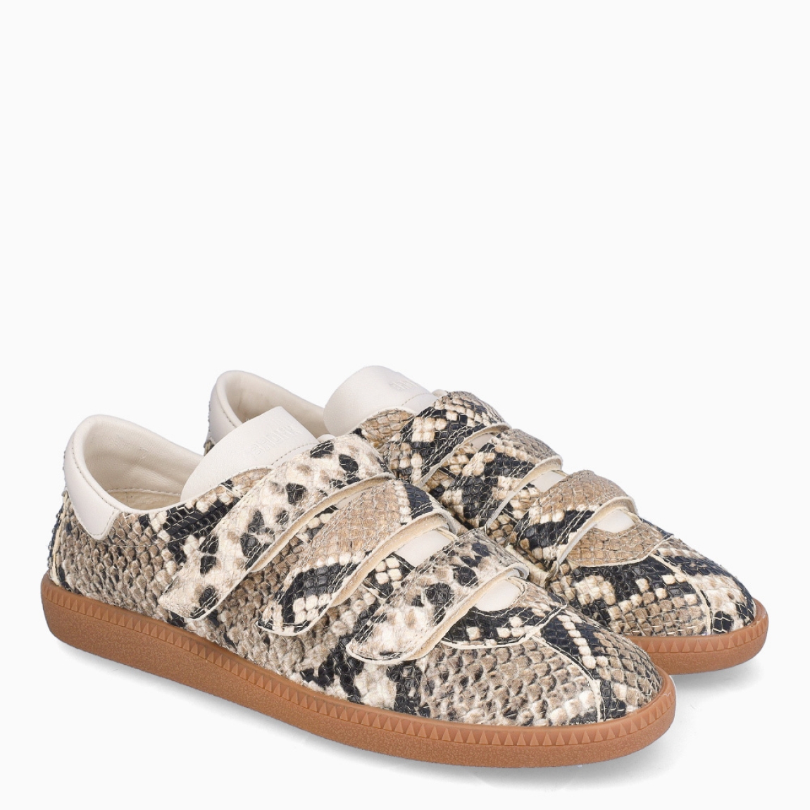 Deportivas de la marca Bronx, modelo SNAKE. Exterior en piel color con estampado animal print de serpiente. Interior en piel color blanco. Cierre con triple velcro en pala. Suela plana de goma. Estas deportivas Bronx SNAKE son una tendencia que no te puede faltar.
