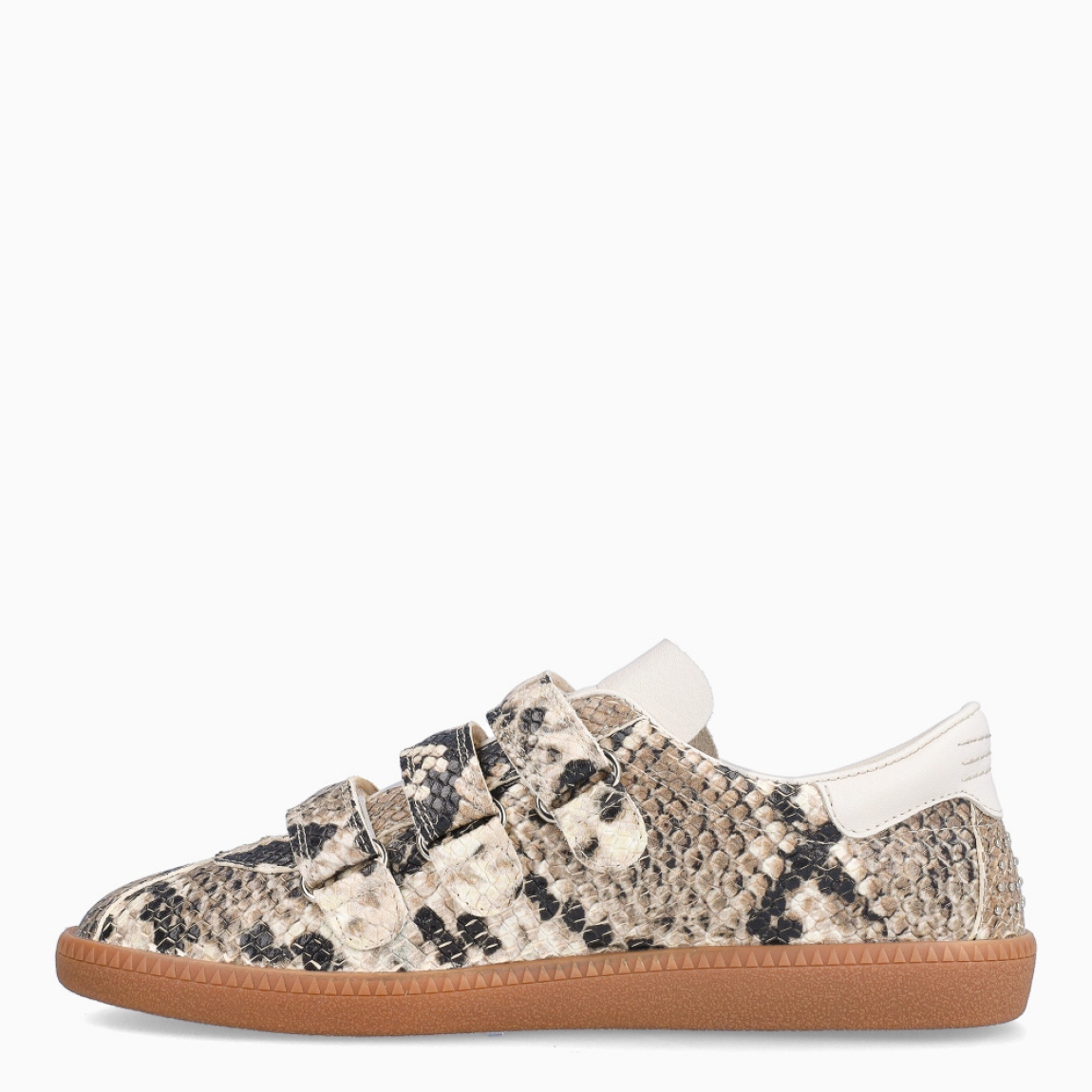 Deportivas de la marca Bronx, modelo SNAKE. Exterior en piel color con estampado animal print de serpiente. Interior en piel color blanco. Cierre con triple velcro en pala. Suela plana de goma. Estas deportivas Bronx SNAKE son una tendencia que no te puede faltar.