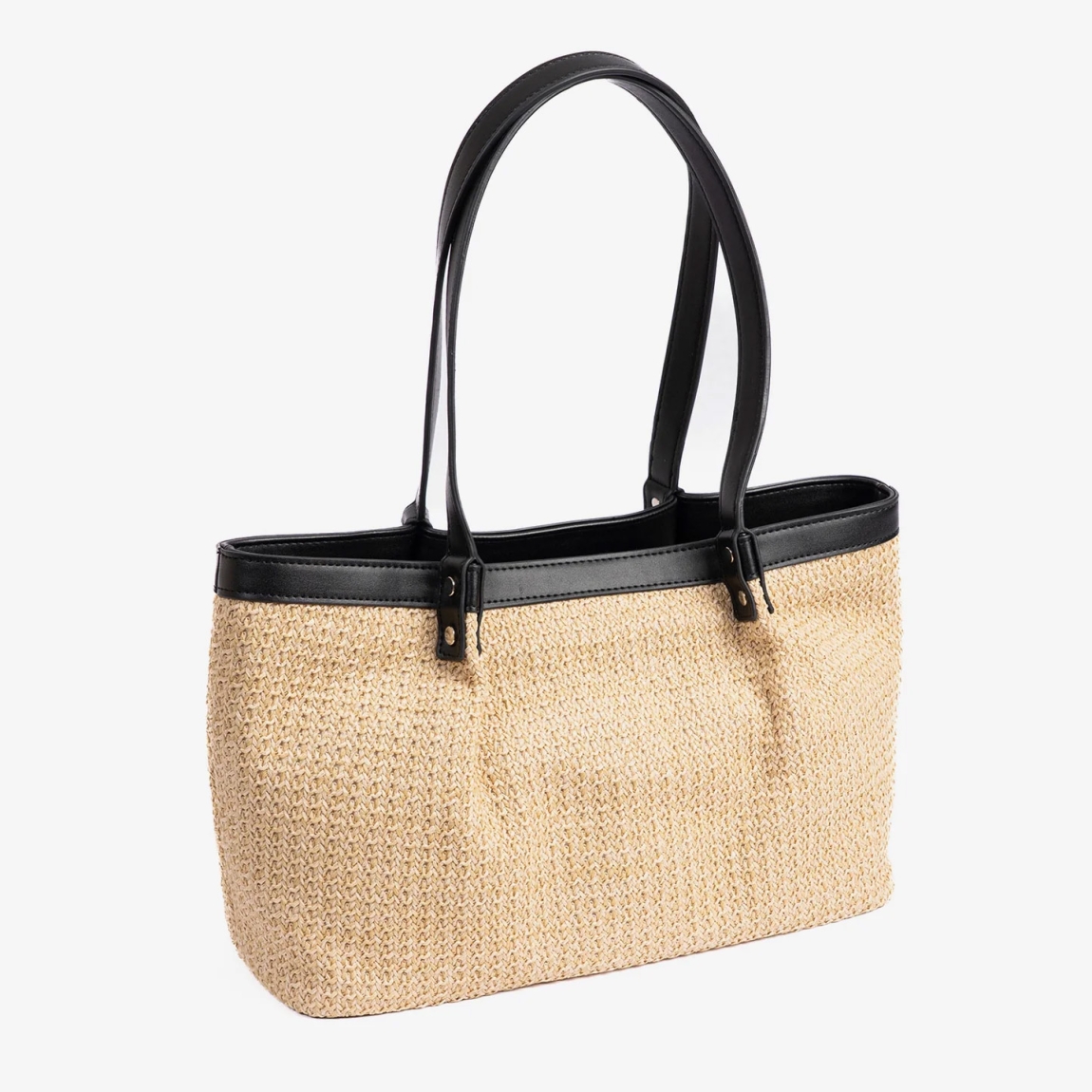 Bolso tipo cesto, de la marca MATTIES, modelo TIES. Bolso elaborado con rafia y polipiel de alta calidad color negro con un fiel acabado a la piel natural. Bolsillos estratégicamente ubicados para llevarlo todo organizado. Shopper MATTIES, con doble asa para el hombro. Interior forrado en textil suave al tacto. Bolso MATTIES TIES, ideal tamaño para que nada se quede afuera! Medidas: 35x22x14 cm