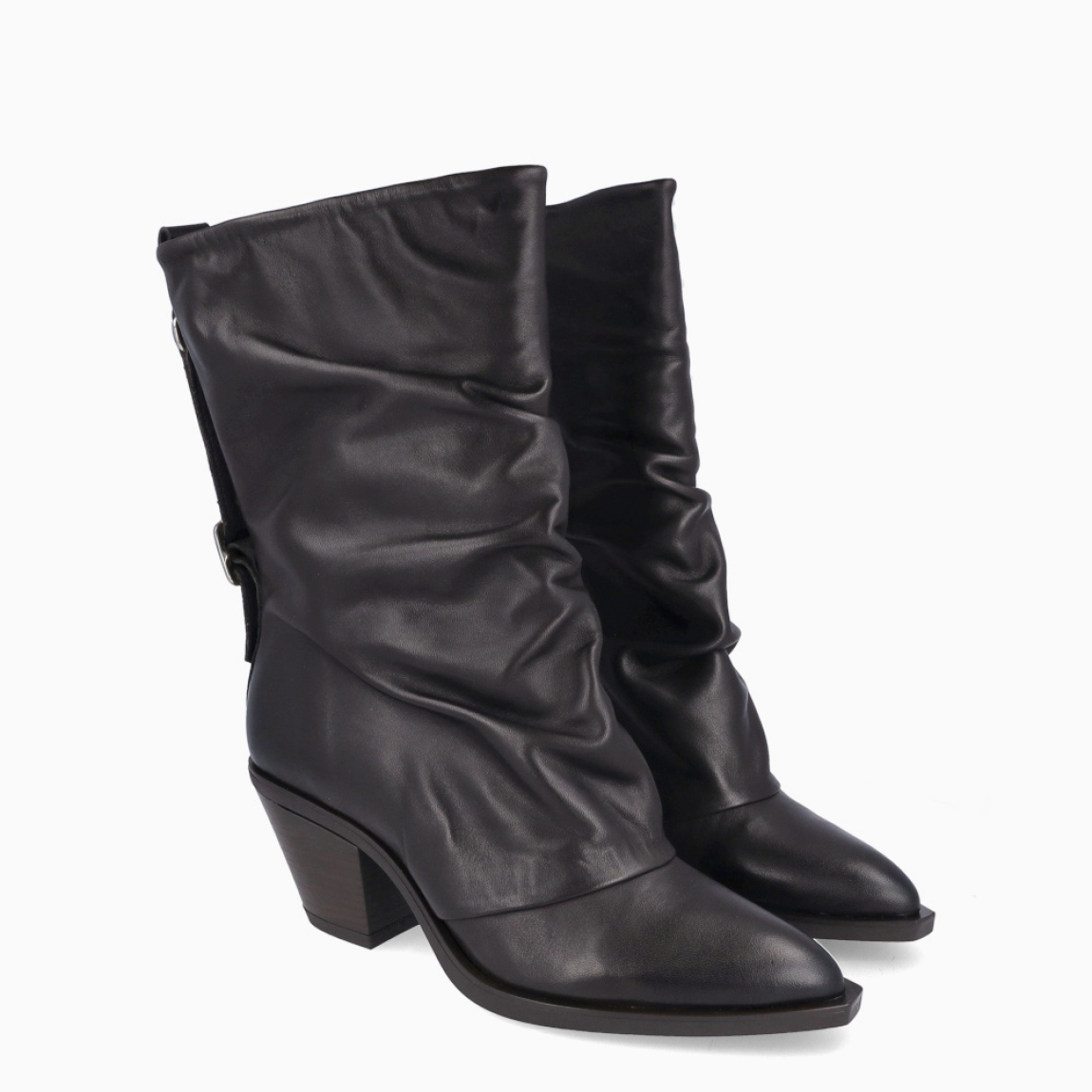 Botines de la marca Munné, modelo THE. Botines elaborados en piel con efecto corrugado de color marrón oscuro. Botines con punta lápiz y tacón grueso de 6cm de altura. Detalle de hebilla en parte de atrás. Interior en piel color beig. Botines Munné THE, ideales para esta temporada, su diseño le aportará estilo, elegancia y comodidad a tus looks!