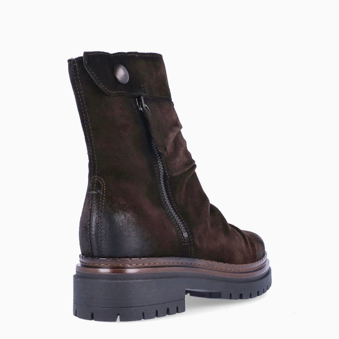 Botines de la marca MJUS, modelo CARMELINA. Botines en piel efecto corrugado y desgastado de color marrón oscuro. Puntera redonda y suela dentada con tacón de 3cm de altura para máxima comodidad. Cierre con cremallera. Botines MJUS CARMELINA, un complemento diseñado con estilo ubano, resistente para todo el día!