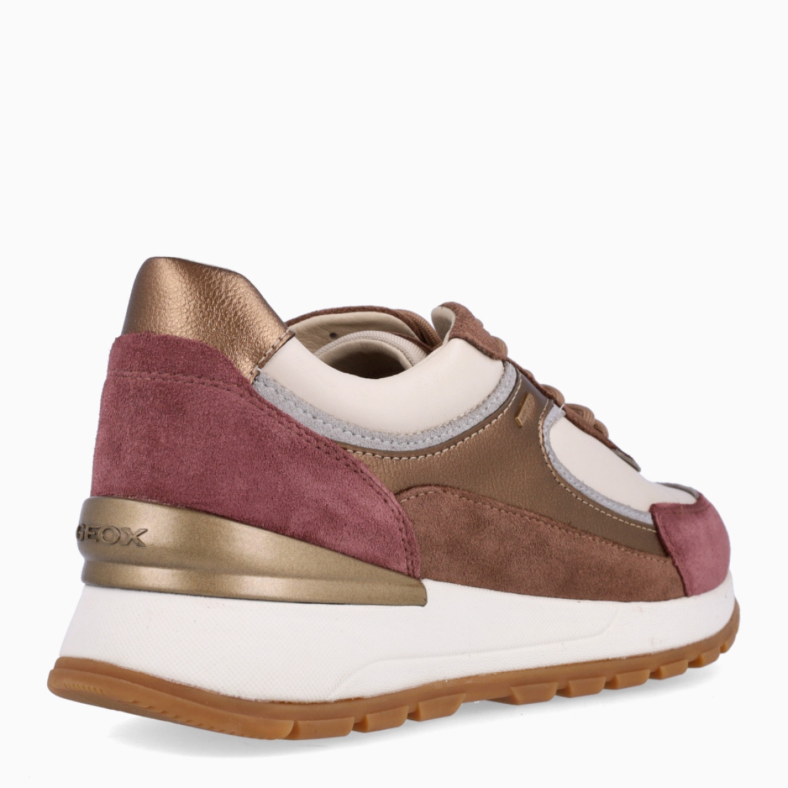 Deportivas de la marca Geox, modelo DESYA ABX. Deportivas elaboradas en piel color marrón, beig y granate, con detalles metalizados en el talón.. Deportivas con cierre a cordones. Deportivas Geox con suela de cuña. Deportivas GEOX DESYA ABX, ideal para ti!