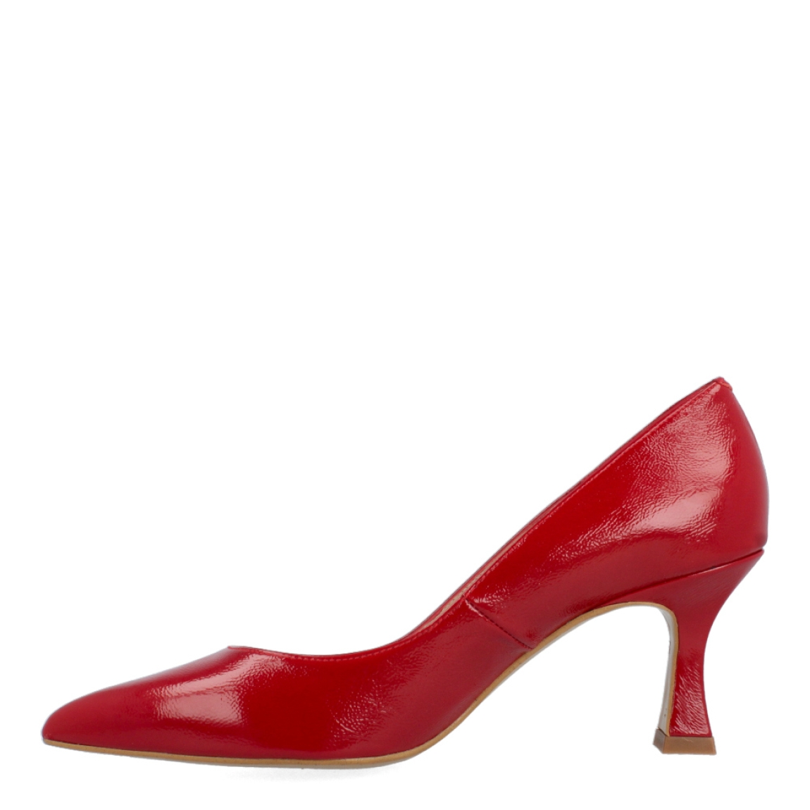 Salones de la marca Munné, modelo Gala. Exterior de los salones de charol rojo. Interior de los salones en piel color beig. Salones Munné en punta. Salones con tacón de 4cm de altura. Con estos salones Munné, modelo Gala, te sentirás cómoda y creará un estilo que destacará de los demás!