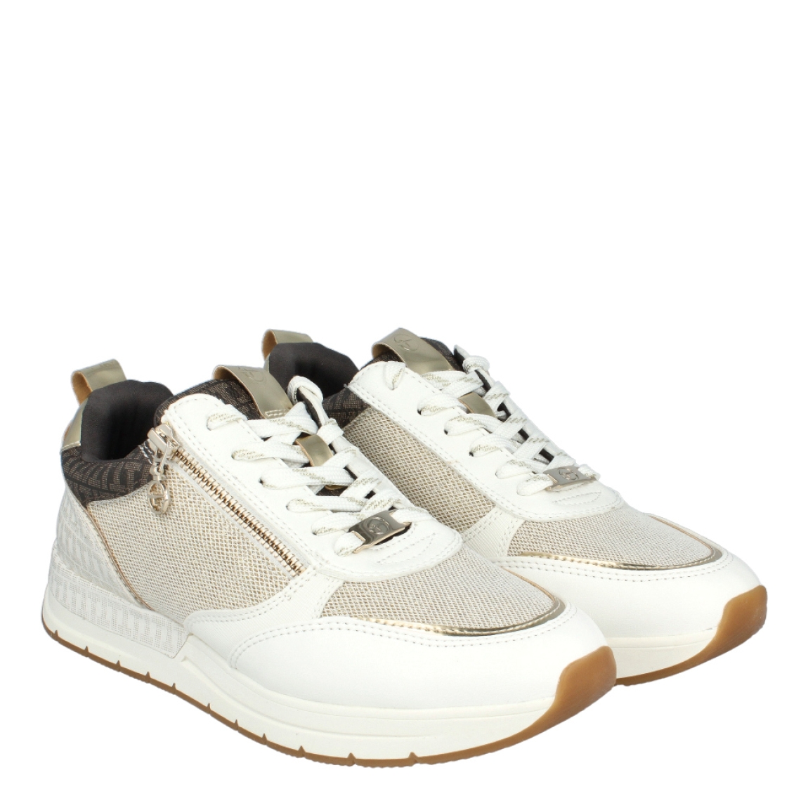 Deportivas de la marca Tamaris, modelo Warton. Exterior de las deportivas en piel color blanco con detalle en escarchado y cremallera en la parte lateral exterior. Interior de las deportivas en textil color gris oscuro. Cierre de las deportivas Tamaris con cordones blancos. Estas deportivas Tamaris Warton tienen un diseño que te hará destacar tus look, además de una comodidad única en cada paso que des!