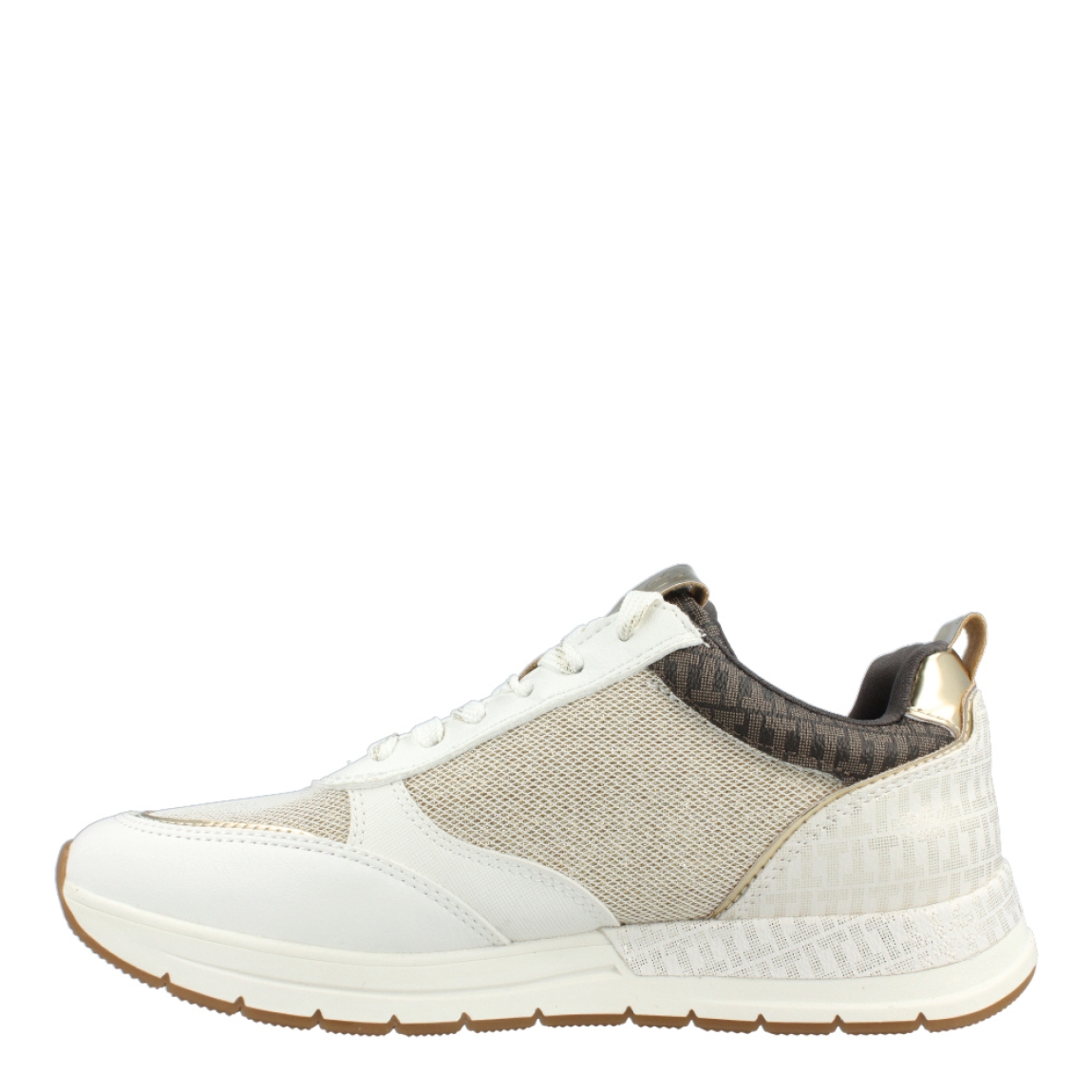Deportivas de la marca Tamaris, modelo Warton. Exterior de las deportivas en piel color blanco con detalle en escarchado y cremallera en la parte lateral exterior. Interior de las deportivas en textil color gris oscuro. Cierre de las deportivas Tamaris con cordones blancos. Estas deportivas Tamaris Warton tienen un diseño que te hará destacar tus look, además de una comodidad única en cada paso que des!