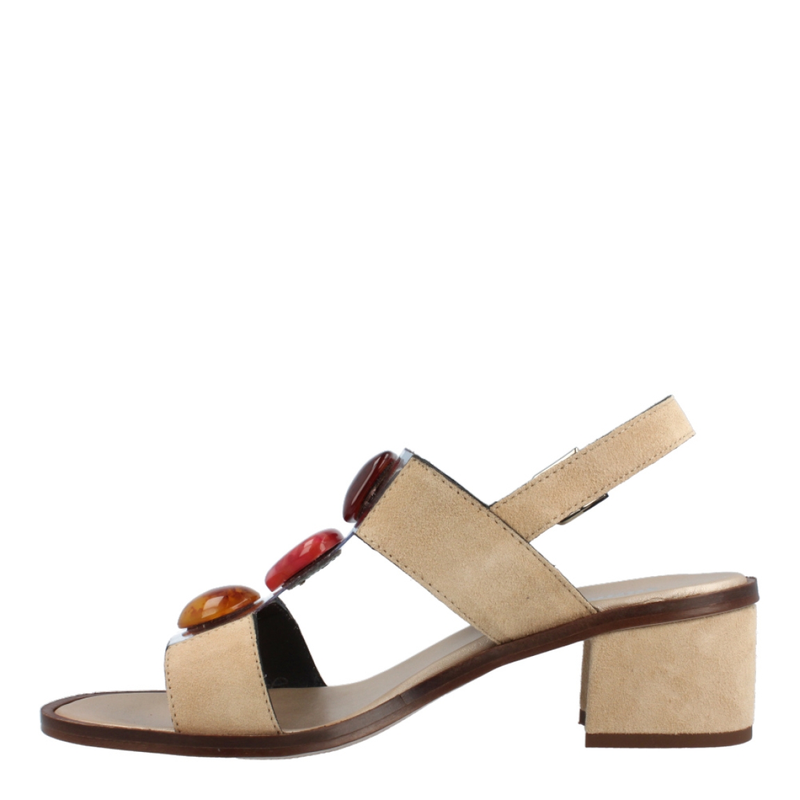 Sandalias de la marca Munné, modelo HUARAZ. Exterior de las sandalias en ante color camel con detalles en pedrería de colores. Interior de las sandalias en piel color camel. Cierre de las sandalias Munné con hebilla en el tobillo. Sandalias con tacón de 4cm de altura. Estas sandalias Munné Huaraz, tienen un diseño perfecto para la temporada, podrás lucirlas con estilo y comodidad!