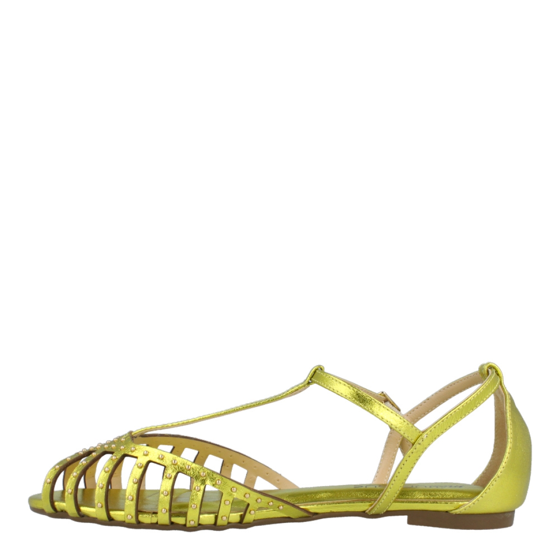 Sandalias de la marca Unique, modelo ELECTRA. Exterior de las sandalias en piel color fluor con detalles en tachas. Interior de las sandalias en piel color fluor. Cierre de las sandalias Unique con hebilla en el tobillo. Estas sandalias Unique ELECTRA traen un diseño que te ayudará a lucir unos looks con estilo y comodidad a donde vayas.
