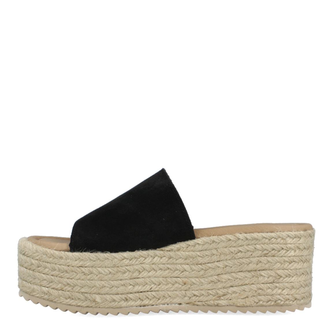 Chanclas de la marca Itse, modelo CHENAI. Exterior de las chanclas en ante color negro. Interior de las chanclas en piel color nude. Chanclas Itse con plataforma de 5cm de altura. Estas chanclas Itse CHENAI son unas clásicas para esta temporada, podrás combinarlas con todos looks desde una comodidad única.