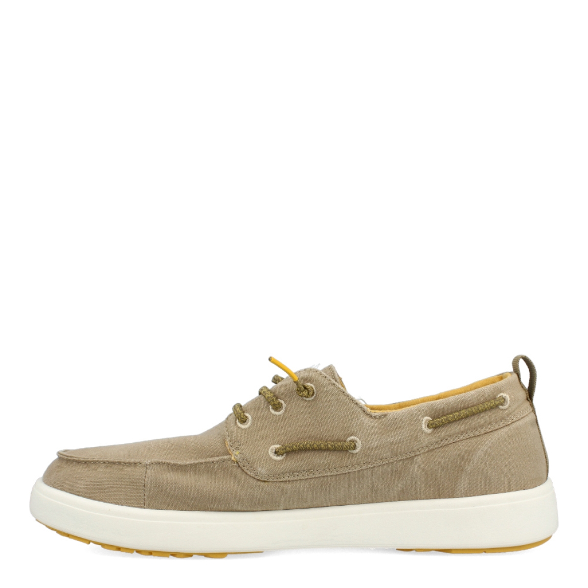 Deportivas de la marca Pitas, modelo MAUI. Exterior de las deportivas en tela color beig. Interior de las deportivas en tela color amarillo con plantilla extraíble. Cierre de las deportivas Pitas con cordones elásticos y suela plana. Estas deportivas Pitas MAUI son el complemento clásico que necesitas esta temporada. No pueden faltar en tu armario.