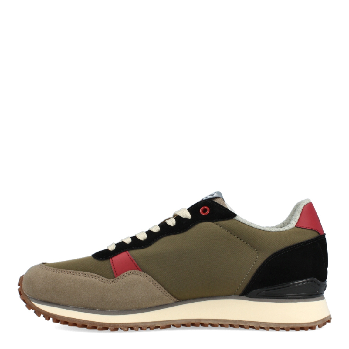 Deportivas clásicas de la marca Napapijri, modelo NP1. Exterior de las deportivas en naylon color verde con detalles en ante color taupe y negro, piel roja y estampado de la marca. Interior de las deportivas en textil color gris con plantilla acolchada y extraíble. Cierre de las deportivas con cordones y suela plana. Estas deportivas Napapijri NP1 son unas clásicas, que te permitirán crear diferentes looks en tu día a día.