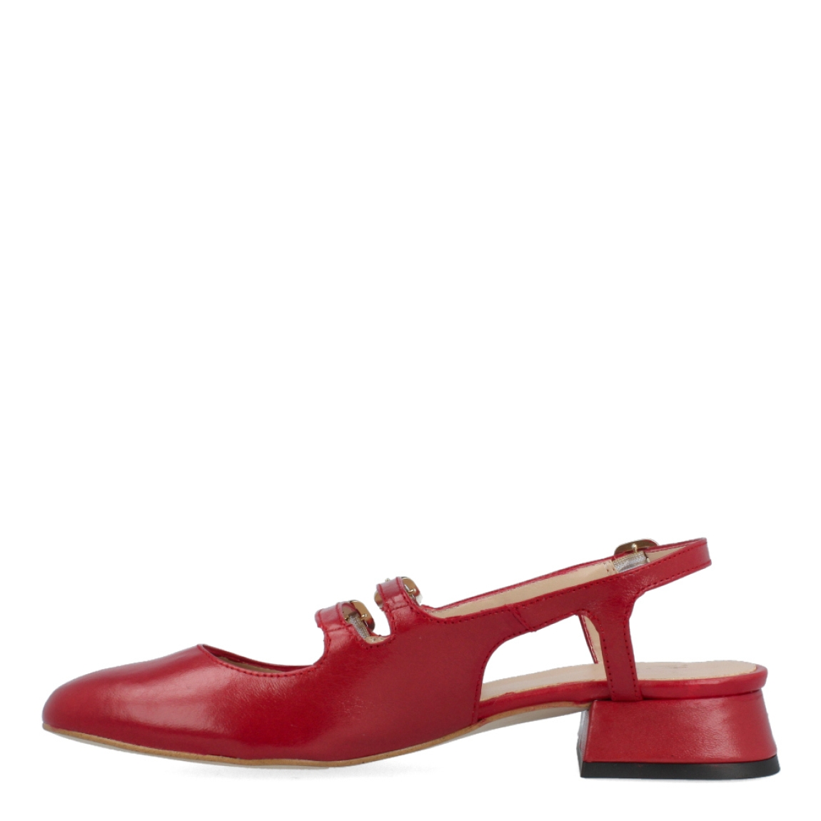 Merceditas de la marca Itse, modelo DORI. Exterior de las merceditas en piel color rojo con punta redonda. Interior de las merceditas en piel color nude. Cierre de las merceditas Itse con triple hebilla, dos en la pala y una en el talón. Merceditas con tacón de 2cm de altura. Estas merceditas Itse DORI son el complemento perfecto para la temporada, con un color tendencia que ayudará a resaltar tus looks.