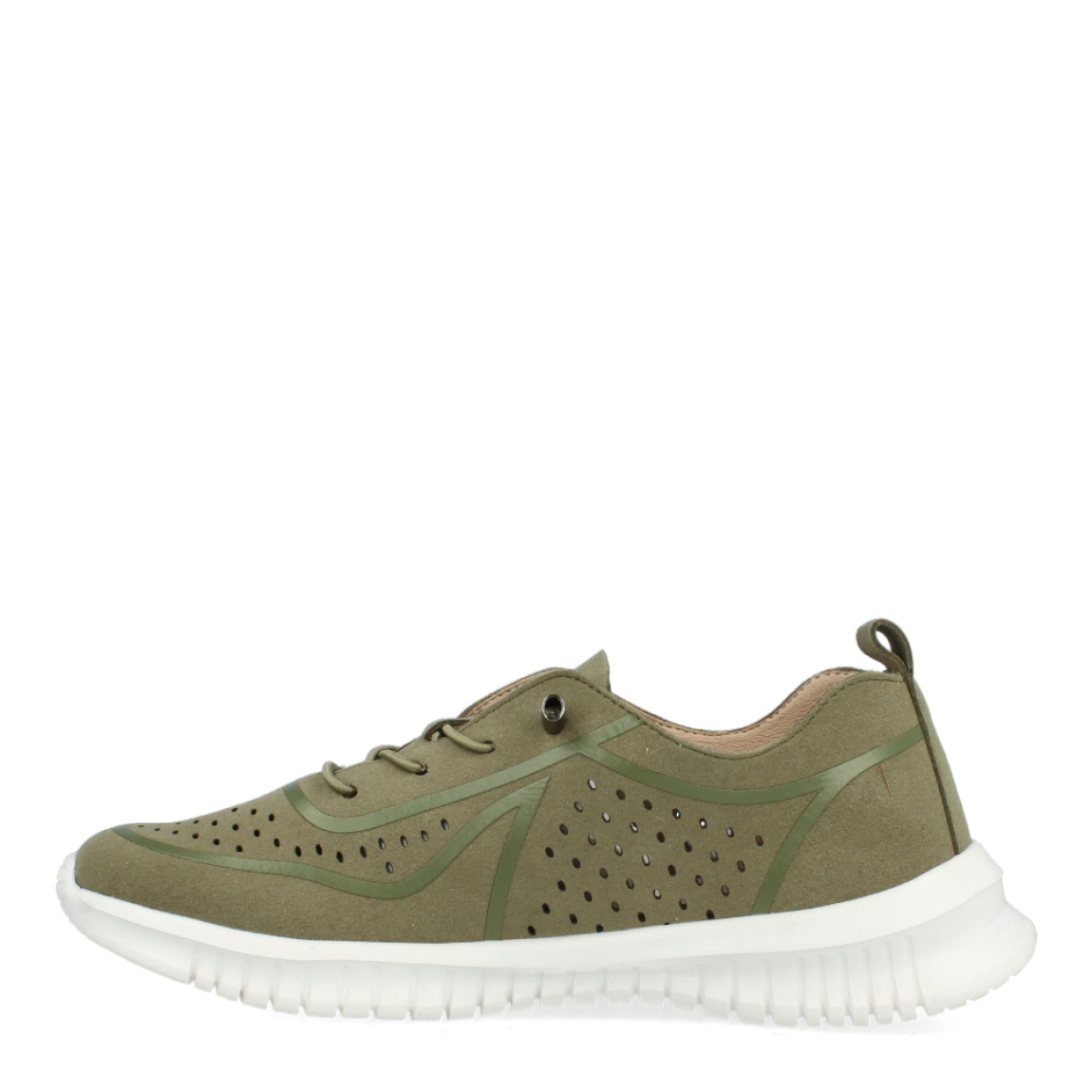 Deportivas de la marca Tiziana, modelo 94T. Exterior de las deportivas en microfibra color verde con efecto troquelado. Interior de las deportivas en piel color nude. Cierre de las deportivas Tiziana con cordones elásticos y suela plana de goma. Estas deportivas Tiziana 94T son el complemento perfecto para tus looks de temporada.