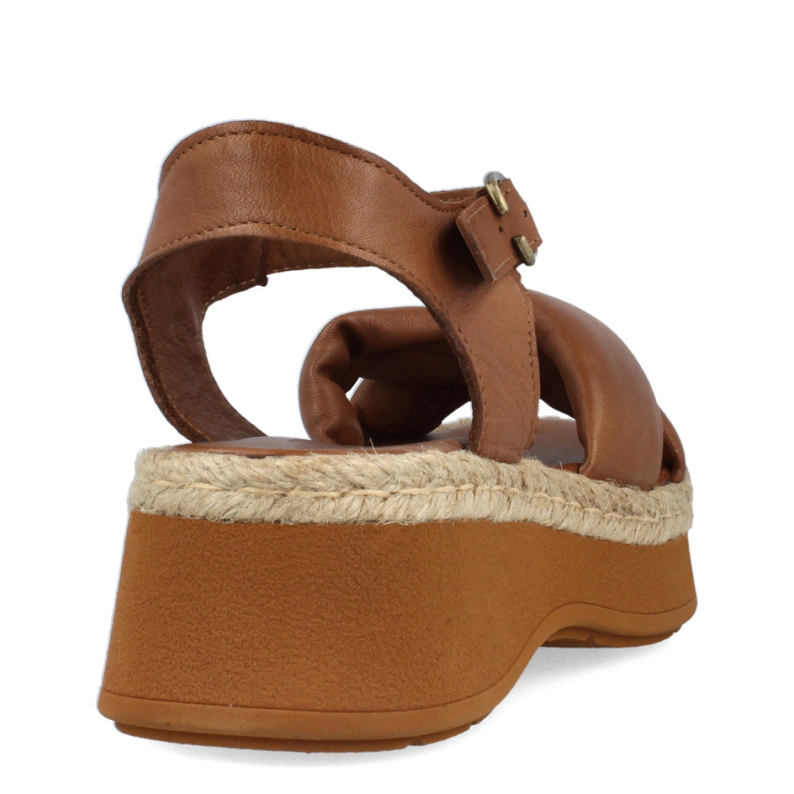 Sandalias de la marca Itse, modelo KENIA. Exterior de las sandalias en piel color cuero con pala cruzada. Interior de las sandalias en piel color cuero. Cierre de las sandalias Itse con hebilla y cuña de 4cm de altura. Estas sandalias Itse KENIA son un complemento ideal para tus looks de temporada. Podrás crear diferentes outfits con la máxima comodidad posible.