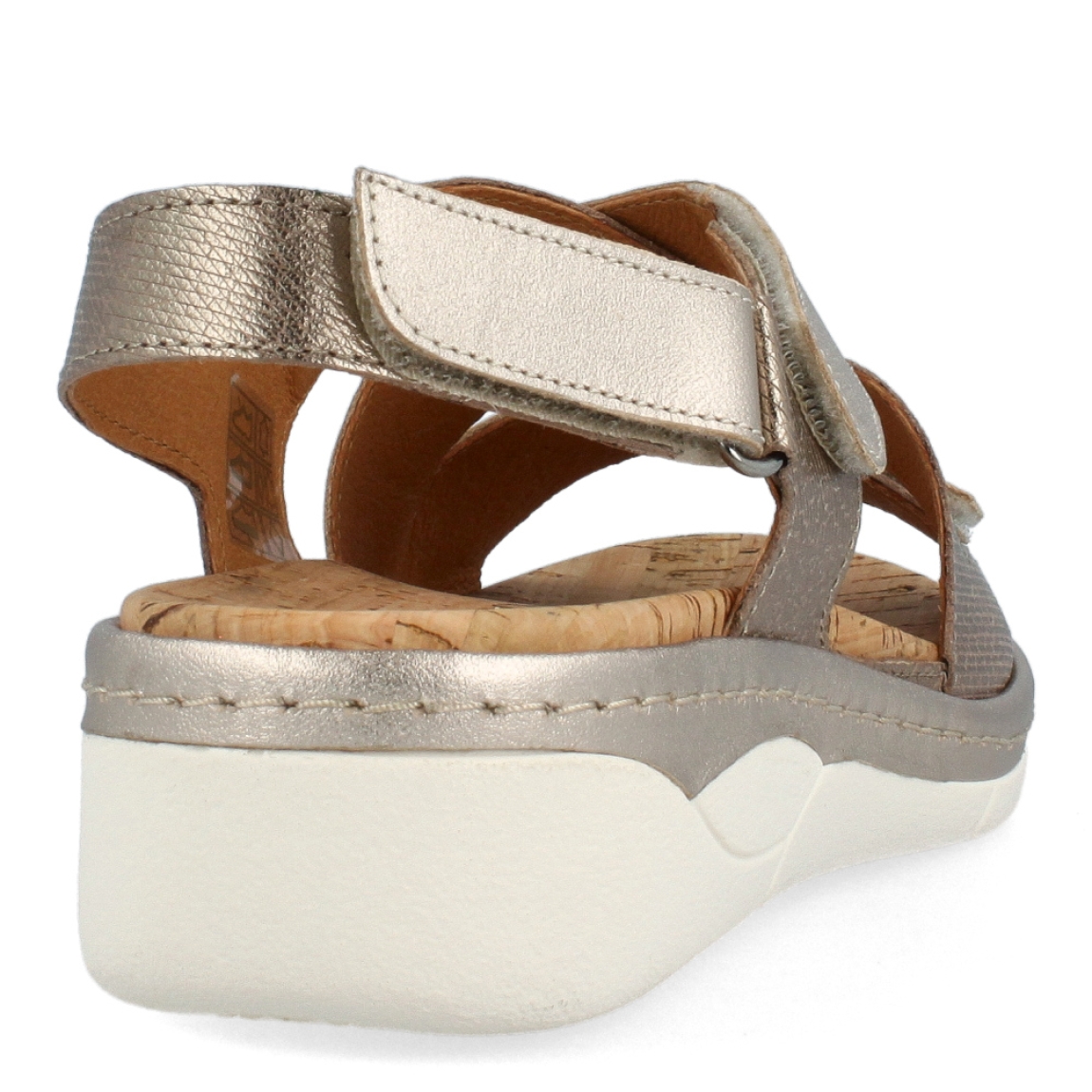 Sandalias de la marca Comfort Class, modelo WANDA. Exterior de las sandalias en piel color platino. Interior de las sandalias en piel color corcho. Cierre de las sandalias Comfort Class con doble velcro en el tobillo y cuña de 4cm de altura. Estas sandalias Comfort Class WANDA es el complemento ideal para esta temporada, crearás diferentes looks con la máxima comodidad posible.