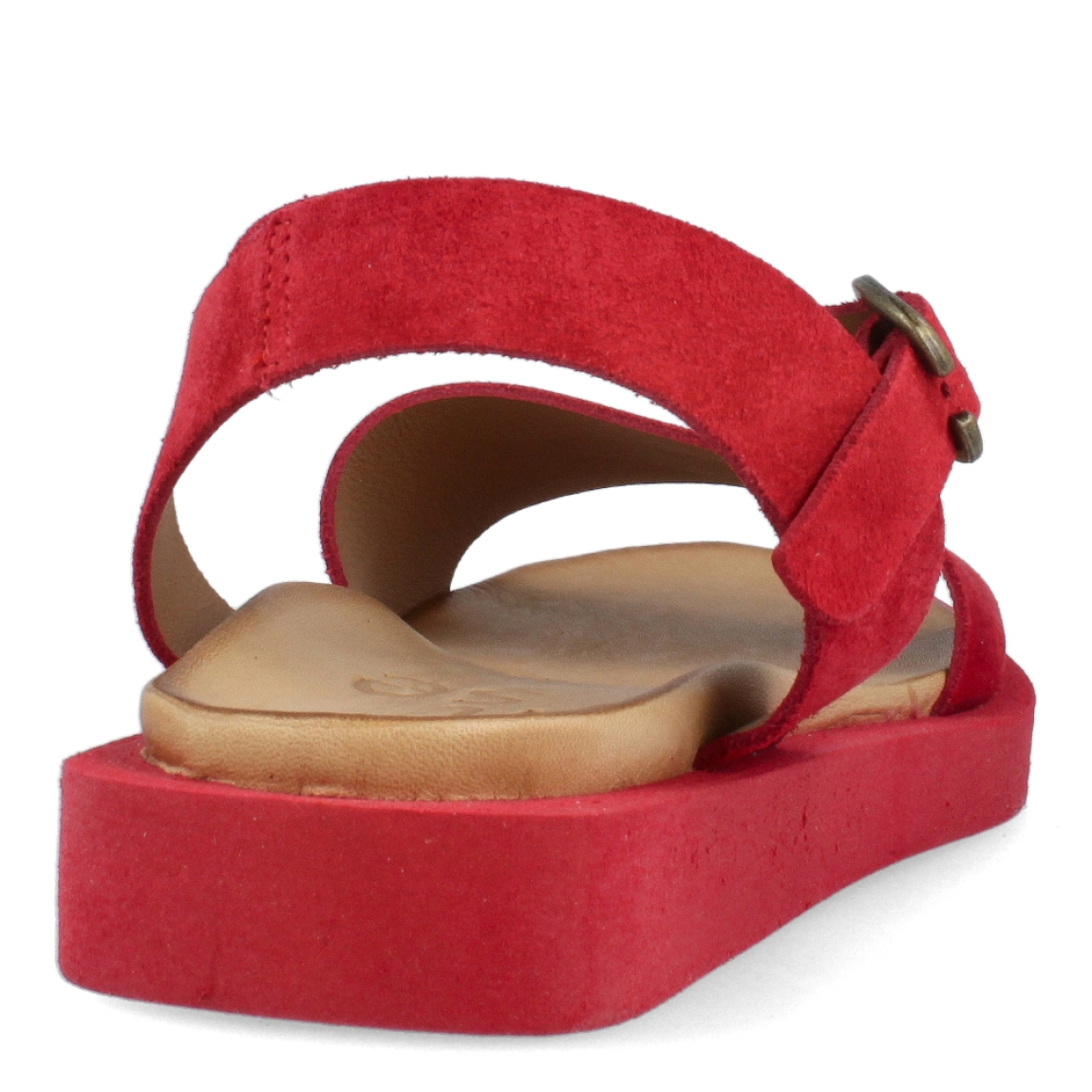 Sandalias de la marca Itse, modelo VILMA. Exterior de las sandalias en ante color rojo. Interior de las sandalias en piel color marrón. Cierre de las sandalias con hebilla en el tobillo y suela plana. Estas sandalias Itse VILMA tienen el color rojo tendencia de temporada, lo que hará resaltar tus looks a donde vayas.