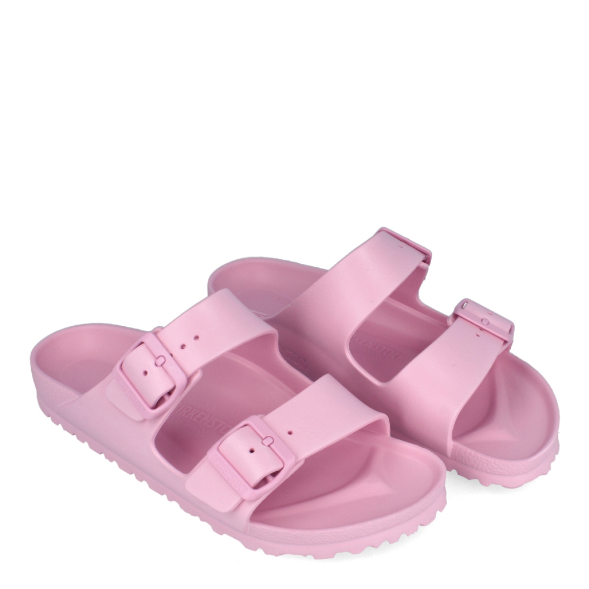 Sandalias de la marca Birkenstock, modelo ARIZONA EVA. Sandalias elaboradas en neopreno color rosado de alta calidad. Cierre de las sandalias con doble hebilla en pala y empeine. Suela plana de goma. Estas sandalias Birkenstockl ARIZONA EVA son ligeras, resistentes al agua y te ofrece la mejor comodidad que necesitas para esta temporada.