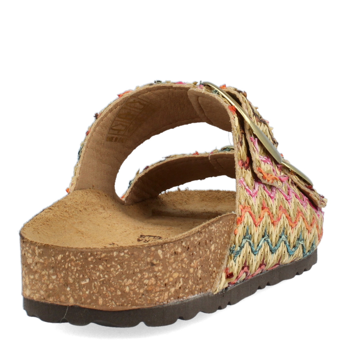 Sandalias de la marca Itse, modelo LARISA. Exterior de las sandalias en rafia multicolor. Interior de las sandalias en ante color camel. Cierre de las sandalias Itse con doble hebilla, en pala y empeine. Estas sandalias Itse LARISA son un complemento perfecto para temporada, podrás resaltar tus looks con la máxima comodidad posible.