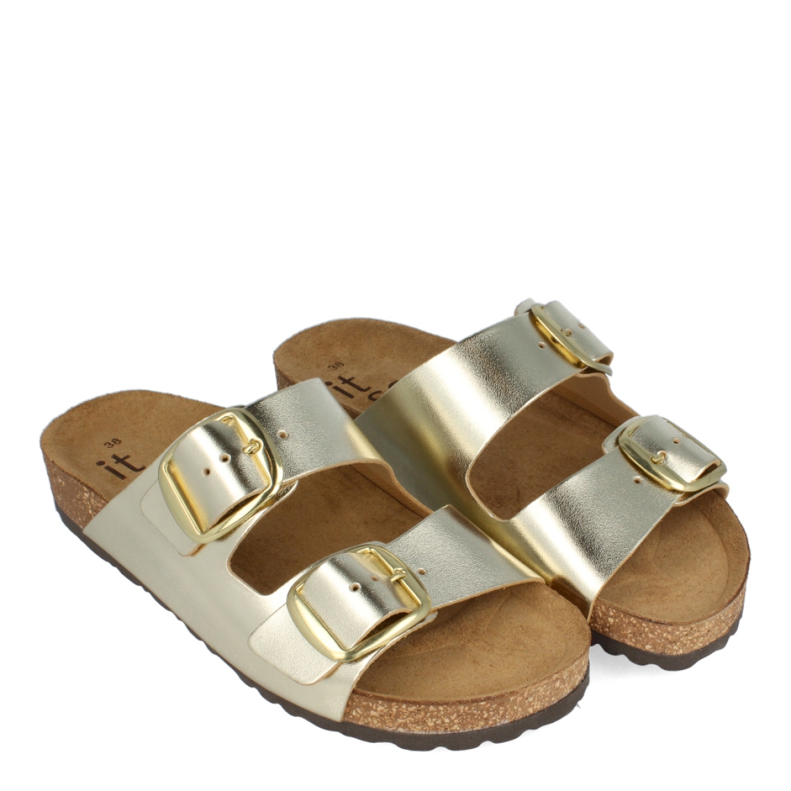 Sandalias de la marca Itse, modelo IRIS. Exterior de las sandalias e piel color platino. Interior de las sandalias en ante color camel. Cierre de las sandalias con doble hebilla, en pala y empeine. Estas sandalias Itse IRIS tienen el diseño perfecto para tus looks de temporada, te hará resaltar tu estilo y te brindará la mayor comodidad al caminar.