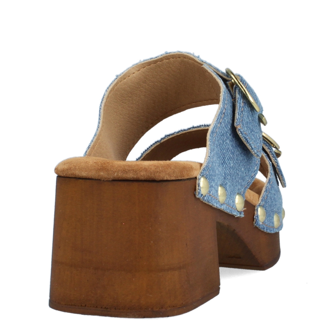 Sandalias de la marca Itse, modelo TEXA. Exterior de las sandalias en tejano color azul con detalle de tachas. Interior de las sandalias en ante color camel. Cierre de las sandalias con doble hebilla. Sandalias con tacón de 5cm de altura. Estas sandalias Itse TEXA tienen el estilo y la comodidad ideal para tus looks de temporada. No te puede faltar en el armario.