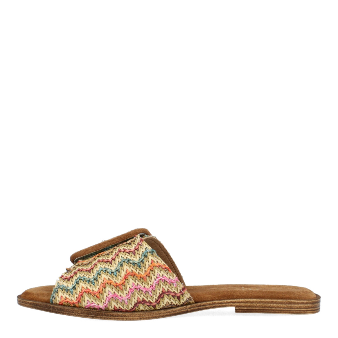 Chanclas de la marca Itse, modelo LARISA. Exterior de las chanclas en rafia multicolor. Interior de las chanclas en ante color camel. Cierre de las chanclas Itse con hebilla en la pala. Estas chanclas Itse LARISA son el complemento ideal para tus looks de temporada, gracias a su ligereza te ofrecerá la comodidad que necesitas en tu día a día.