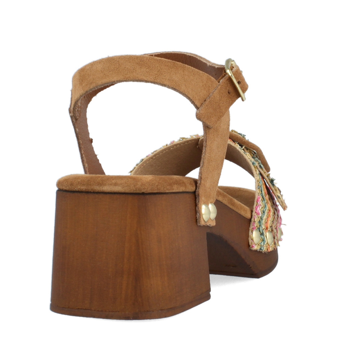 Sandalias de la marca Itse, modelo LARISA. Exterior de las sandalias en rafia multicolor con detalle de hebilla en la pala. Interior de las sandalias en ante color camel. Cierre de las sandalias con hebilla pulsera y tacón de 5cm de altura. Estas sandalias Itse LARISA tienen el diseño y comodidad que necesitas para resaltar tus looks de temporada. No te puede faltar en el armario.