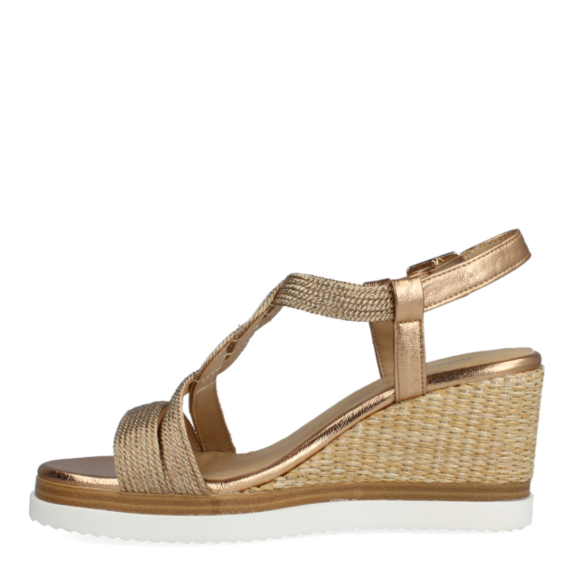 Sandalias de la marca Regarde Le Ciel, modelo MADISON. Exterior de las sandalias en piel color bronce con tiras. Interior de las sandalias en piel color beig. Cierre de las sandalias con hebilla y cuña de 7cm de altura. Estas sandalias Regarde Le Ciel MADISON son un complemento que te aportará comodidad y estilo en tus looks de temporada.