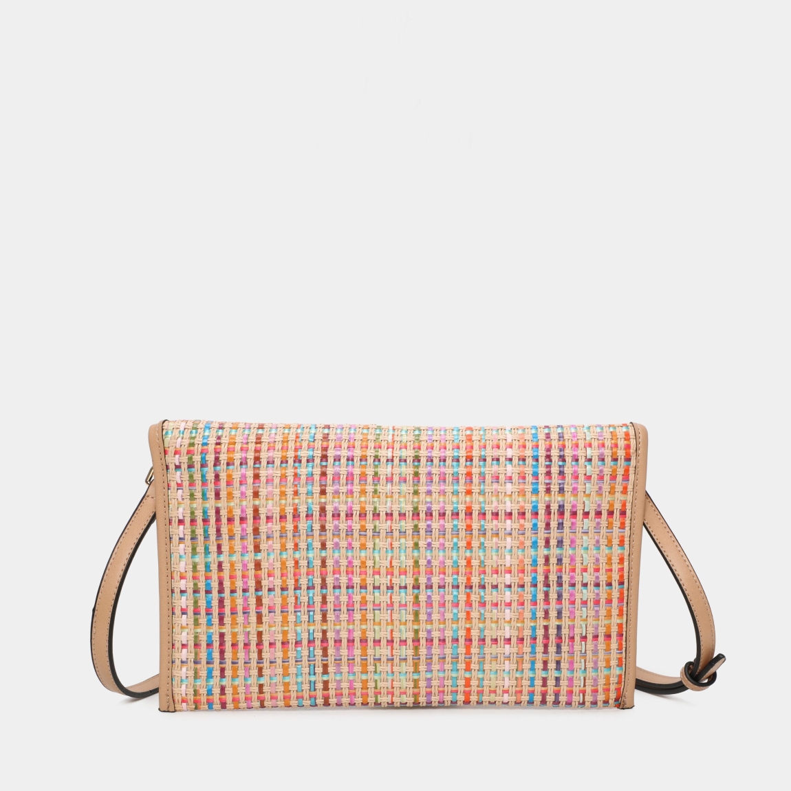 Bolso de la marca Binnari, modelo CALA. Bolso elaborado en rafia multicolor con detalles metálico en oro claro. Interior del bolso con tres bolsillos, uno con cremallera Cierre del bolso Binnari con botón inmantado. Bolso con dos posiciones, mano y bandolera. Medidas del bolso: alto 17cm y ancho 30cm. Este bolso Binnari CALA es un imprescindible, con el tamaño y espacio perfecto para llevarlo a donde quieras.