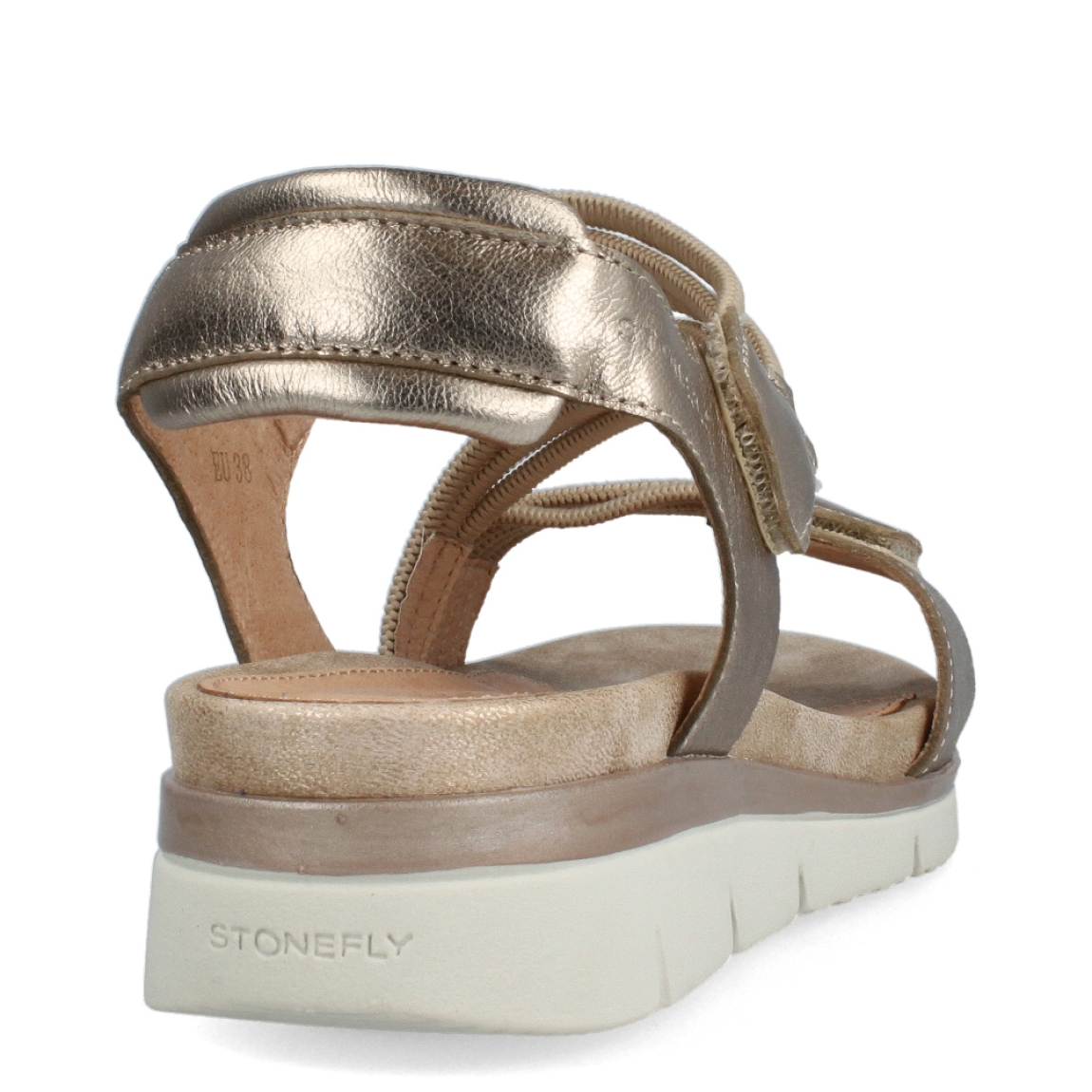 Sandalias de la marca Stonefly, modelo ARIA. Exterior de las sandalias en piel color platino e interior en piel color nude. Cierre de las sandalias con velcro y cuña de 3cm de altura. Estas sandalias Stonefly ARIA son un complemento perfecto para combinar tus looks de temporada y gozar de una máxima comodidad en tu día a día.