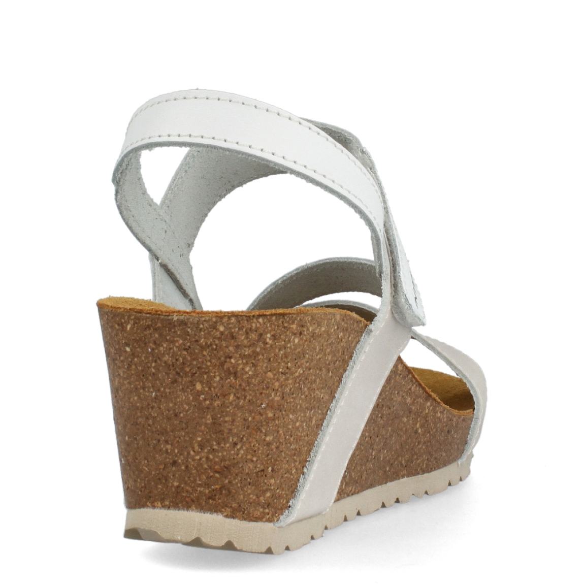 Sandalias de la marca Inter Bios, modelo SARA. Sandalias de tiras elaboradas en piel color gris con detalles en blanco. Cierre de las sandalias con velcro y suela de goma con cuña de 6cm de altura. Estas sandalias Inter Bios SARA son ideales para elevar tus looks con la comodidad que necesitas en tu día a día.
