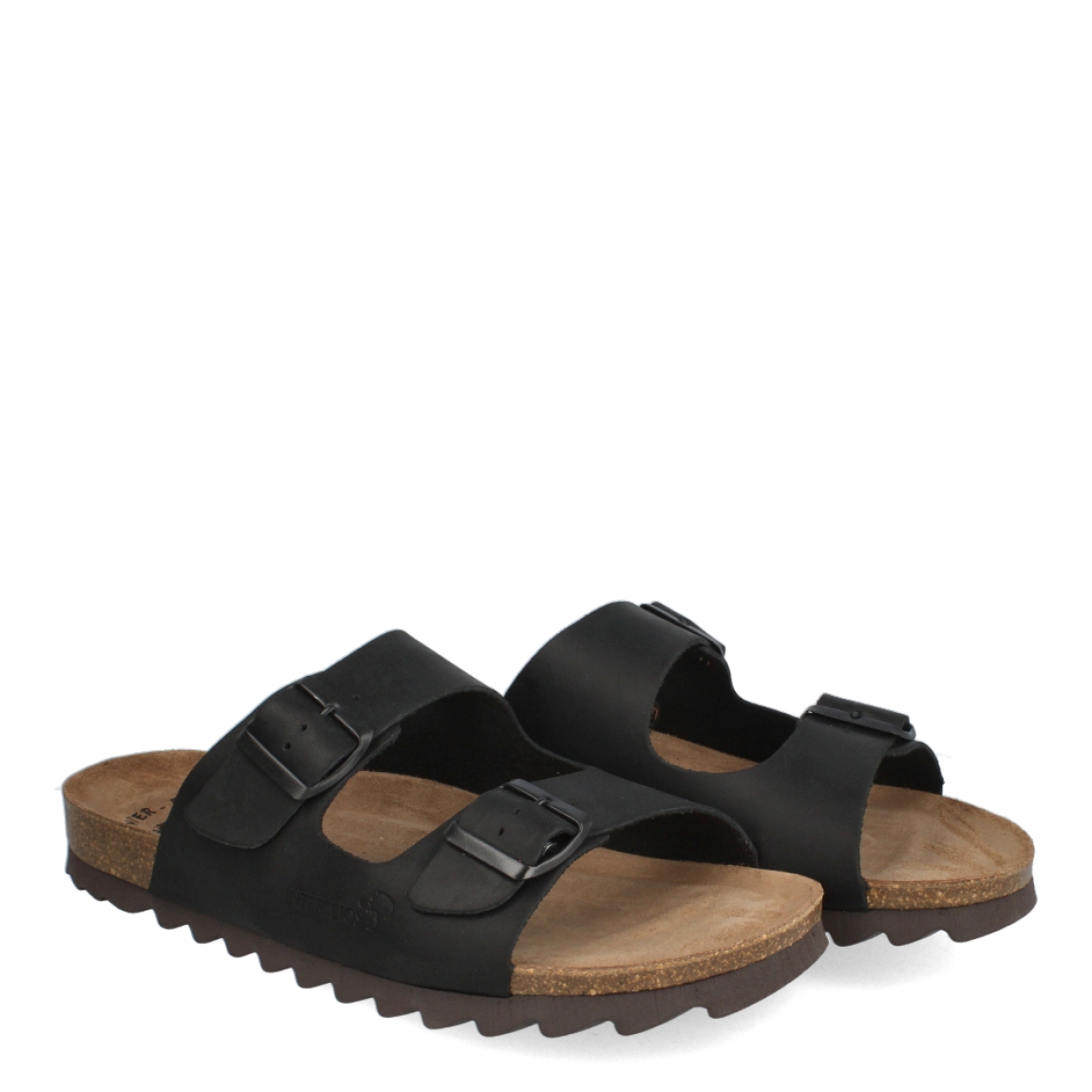 Sandalias de la marca Inter Bios, modelo HARRY. Exterior de las sandalias en piel color negro. Inter forrado de piel color marrón. Cierre con doble hebilla. Sandalias con plantilla antómica acolchada para máxima comodidad y suela de 1,5cm. Las sandalias Inter Bios HARRY es un esencial en tus looks del día a día en esta temporada.