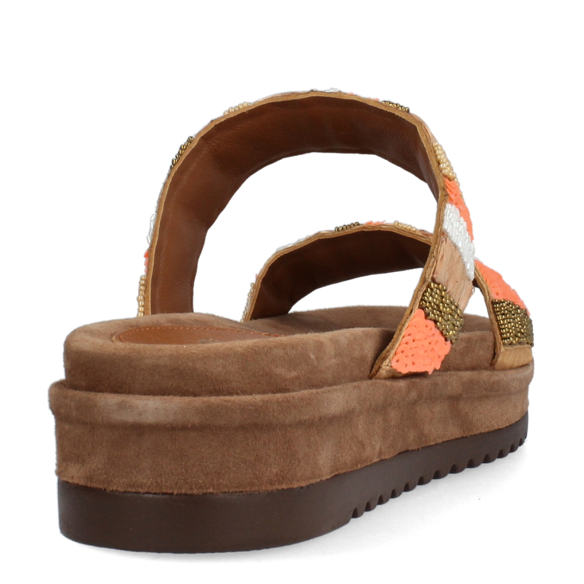 Sandalias de la marca Itse, modelo NANCY. Exterior de las sandalias en piel con dos tiras con detalles de piedrerías multicolor. Interior de las sandalias en ante color marrón y plataforma de 3cm de altura. Estas sandalias Itse NANCY son un complemento ideal para destacar tus looks de temporada, y sobre todo, disfrutar de una comodidad absoluta!