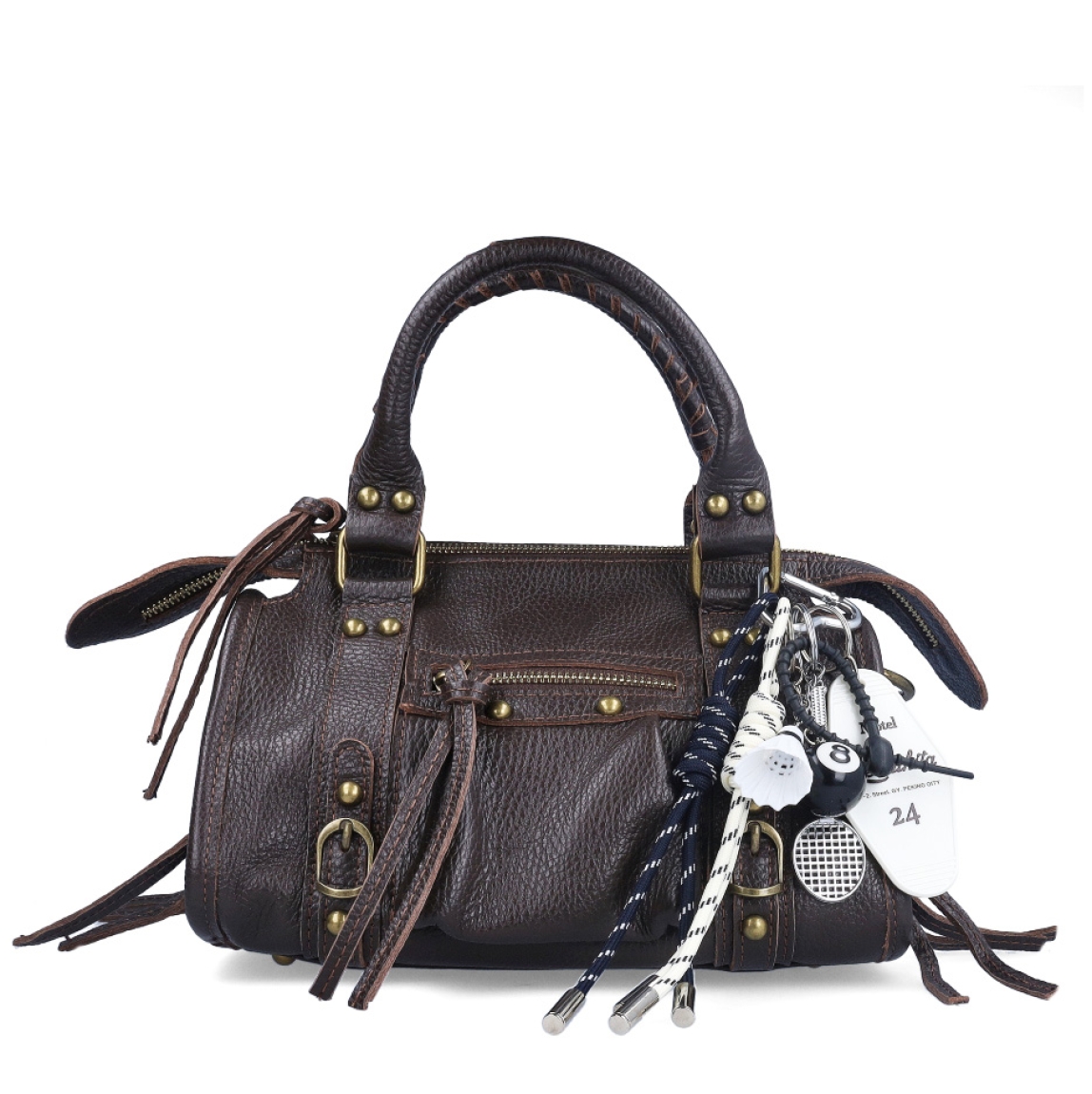 LLavero de la marca Munné, modelo BOL. Elaborado en tela color negro con charms de bádminton. Complemento ideal para combinarlo con tus bolsos.