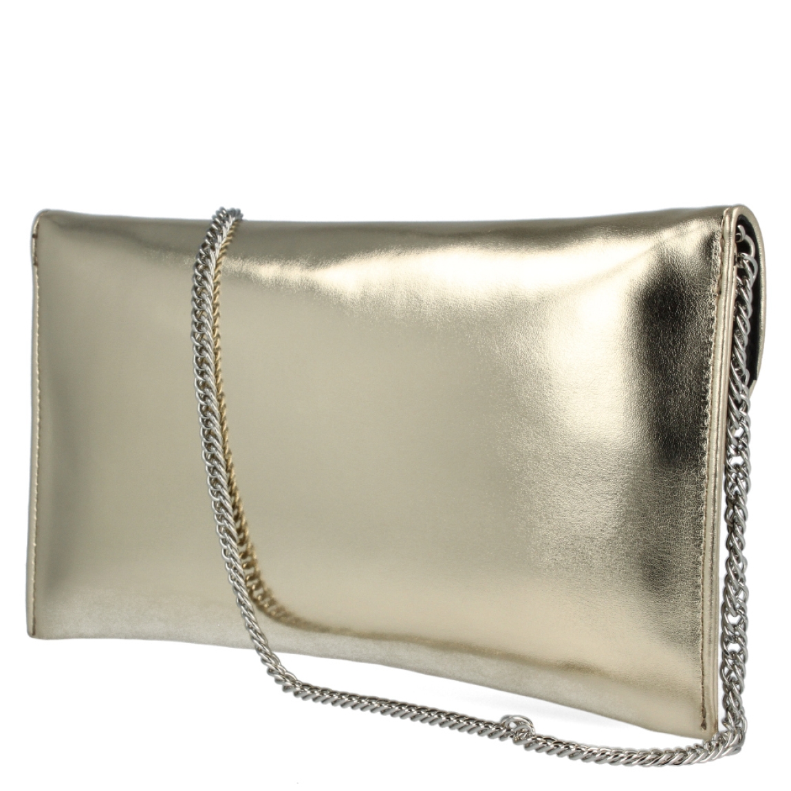 Bolso para eventos de la marca Munné, modelo VEGA. Bolso tipo cartera en piel vegana color metal platino. Cierre del bolso con doble botón inmantado y asa de cadena. Medidas del bolso: alto 14cm y ancho 25cm, perfectas para llevar de mano y colgado cuando lo necesites. Este bolso de fiesta Munné VEGA es un clásico reinventado que te acompañará en tus eventos más especiales a juego con tus zapatos.