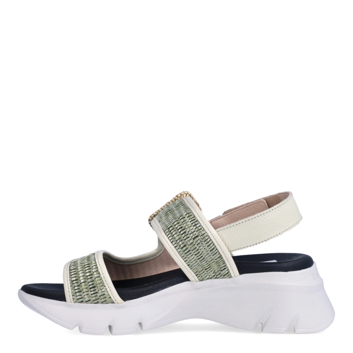 Sandalias de la marca Hispanitas, modelo LINA. Exterior de las sandalias en rafia color verde. Interior de las sandalias en piel color negro. Sandalias Hispanitas con cierre de velcro en tobillo y hebilla en pala. Sandalias con cuña de 4cm de altura. Estas sandalias Hispanitas LINA, son el complemento perfecto para tus looks de temporada, te darán estilo y comodidad sin duda!