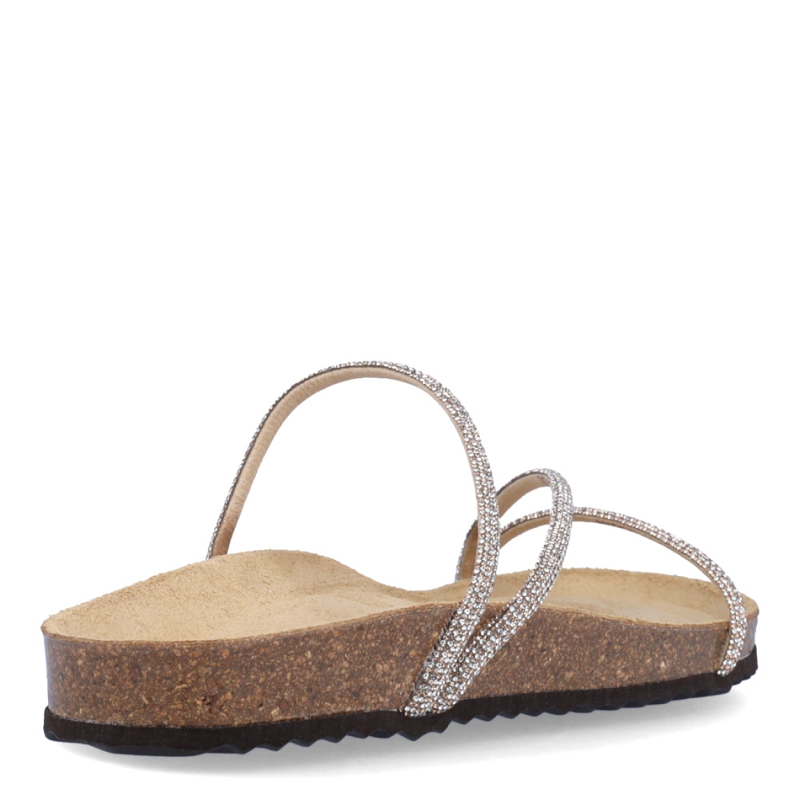 Sandalias de la marca Geox, modelo D55. Exterior en textil color taupe con tiras cruzadas brillantes. Interior en piel color taupe y suela plana. Estas sandalias Geox D55 son un complemento clásico de temporada, ideal para llevar en tu día a día!