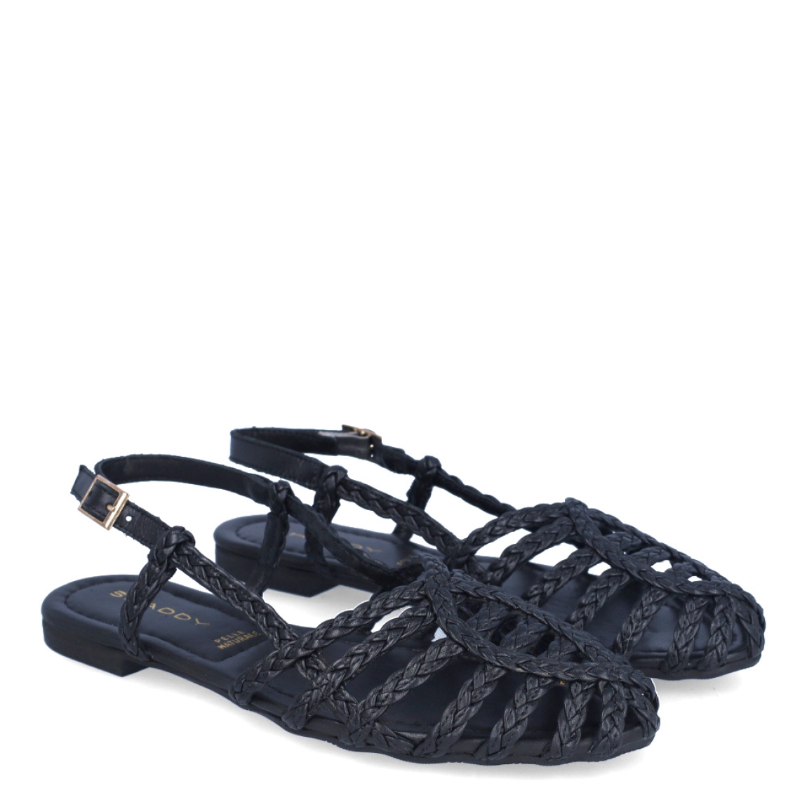 Sandalias de tiras cruzadas de la marca Itse, modelo ISIS. Exterior en piel trenzada color negro con punta redonda. Interior en piel color negro. Cierre de sandalias con hebilla en tobillo y suela plana. Estas sandalias Itse ISIS son un complemento ideal de comodidad y estilo!