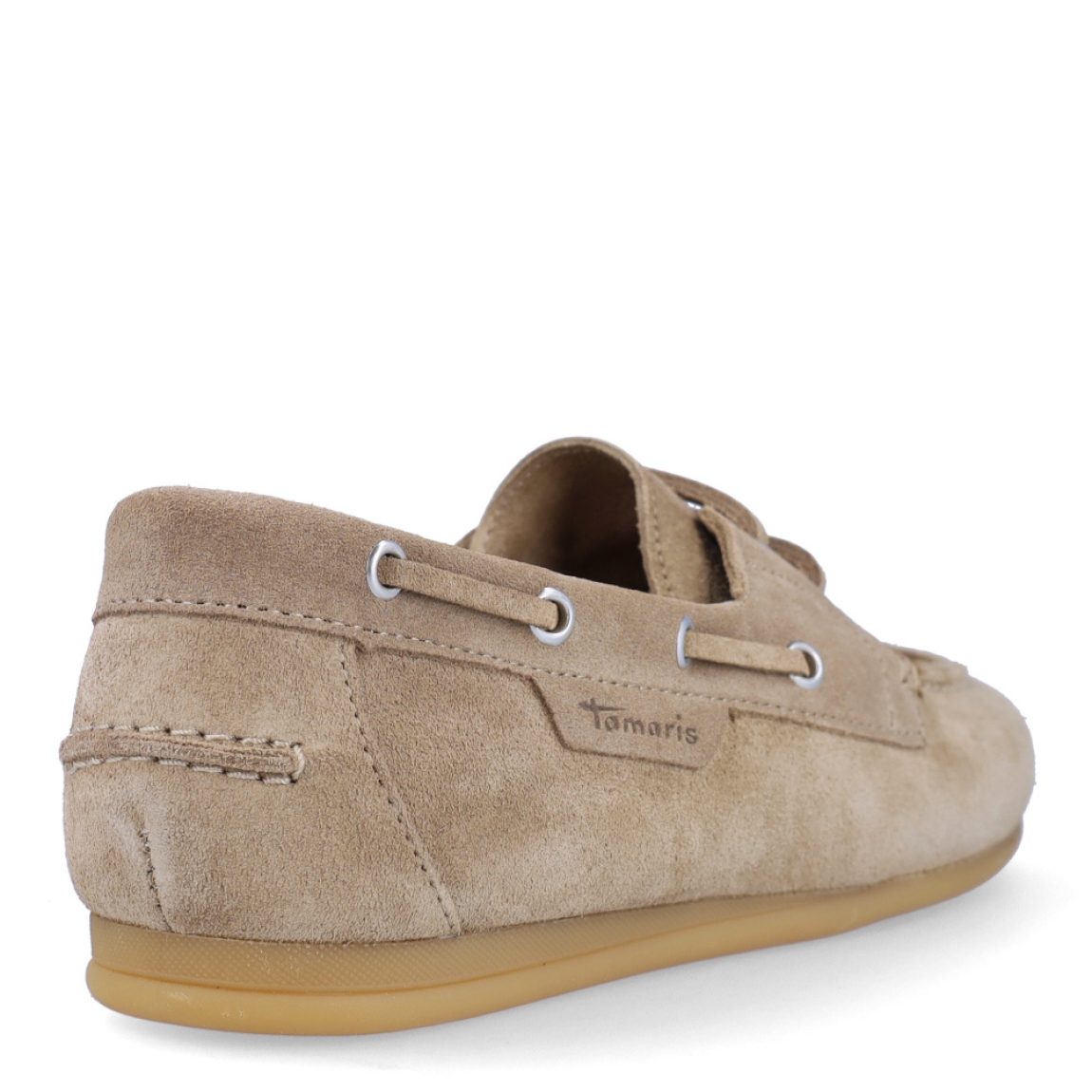Mocasines de la marca Tamaris, modelo IRENE. Exterior en ante color taupe con punta redonda. Interior en piel color camel. Cierre de mocasines Tamaris con cordones elásticos. Suela plana y de goma. Estos mocasines Tamaris IRENE son un complemento clásico, perfecto para el día a día!