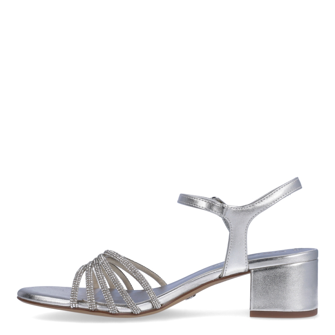 Sandalias de la marca Tamaris, modelo ZOE. Exterior en piel color plata con detalle de brillantes en tiras de pala. Interior en piel color plata. Cierre de las sandalia Tamaris con hebilla en tobillo y tacón de 4cm de altura. Estas sandalias Tamaris ZOE son ideales para tus eventos importantes, con ellas lucirás un estilo único!