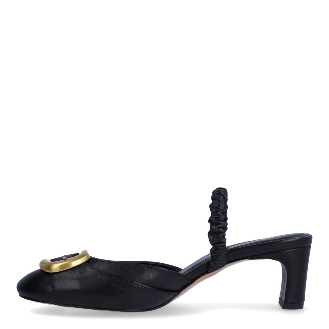Salones destalonados de la marca Ines Palliser, modelo NICO. Exterior en piel color negro con punta redonda y detalle de hebilla color dorado en pala. Interior en piel color negro. Salones con tacón de 5cm de altura. Estos salones Ines Palliser NICO son unas clásicas, ideales para usar tanto como salones o muler darle el look de elegancia y comodidad a tus looks!