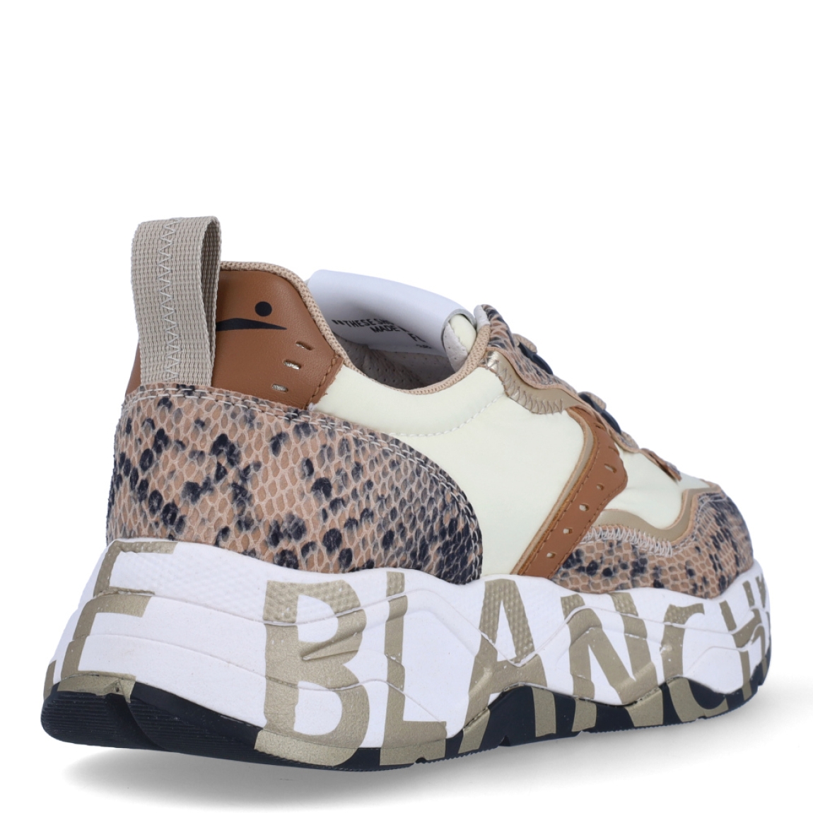 Deportivas de la marca Voile Blanche, modelo CLUB 105. Exterior en piel color beig con estammpado animal print de serpiente. Interior en piel color beig. Cierre de las deportivas con cordones y suela con estampado de logo de marca con plataforma de 4cm de altura. Estas deportivas Voile Blanche CLUB 105 son unas clásicas, ideales para combinar con diferentes looks!