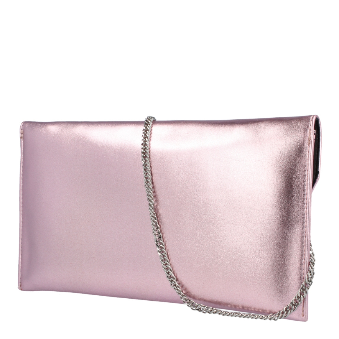 Bolso para eventos de la marca Munné, modelo VEGA. Bolso tipo cartera en piel vegana color rosa metalizado. Cierre del bolso con doble botón inmantado y asa de cadena. Medidas del bolso: alto 14cm y ancho 25cm, perfectas para llevar de mano y colgado cuando lo necesites. Este bolso de fiesta Munné VEGA es un clásico reinventado que te acompañará en tus eventos más especiales a juego con tus zapatos.