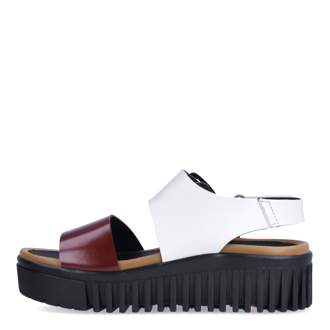 Sandalias de la marca Art, modelo MALAGA. Exterior en piel color granate y blanco. Interior en piel color negro. Cierre de sandalias Art con hebilla en tobillo. Suela dentada con 4cm de plataforma. Estas sandalias Art MALAGA son ideales para tus looks de temporada!