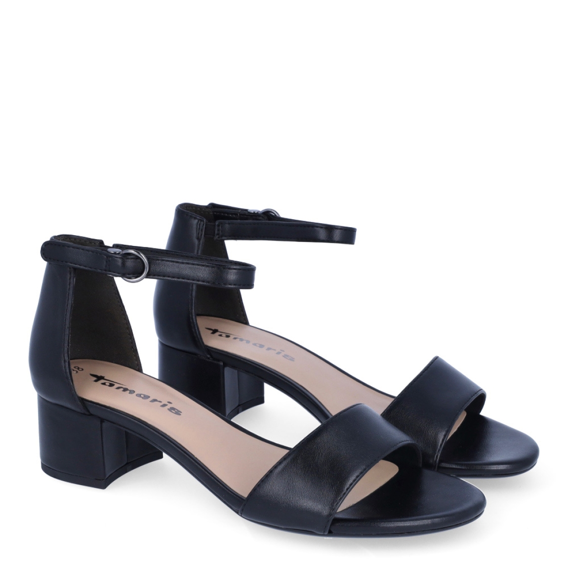 Sandalias de la marca Tamaris, modelo SANTE. Exterior de las sandalias en piel color negro. Interior de las sandalias en piel color beig. Cierre de las sandalias Tamaris con hebilla en el tobillo. Sandalias con tacón de 4cm de altura. Estas sandalias Tamaris SANTE son unas clásicas para lucirlas en tus eventos más importantes con la máxima comodidas posible.