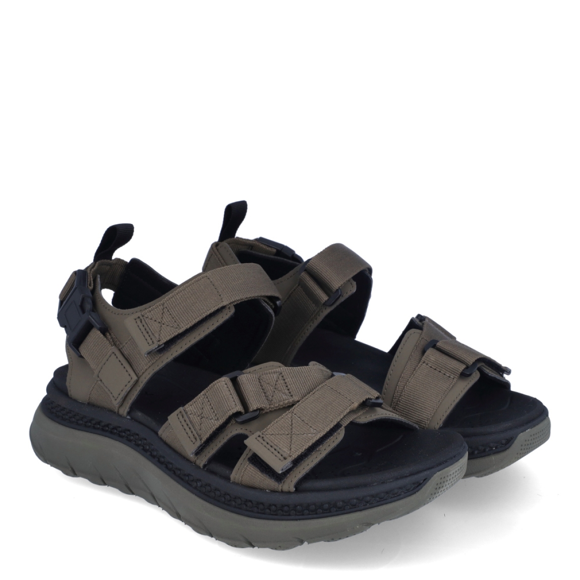 Sandalia de hombre de la marca Geox, ,modelo terreno. Sandalias en naylon color verde idelaes en confort, transpirabilidad y un excelente agarre. Cierre con velcro y con detalles en contraste para un aspecto urbano y atractivo. Suela con cuña de 5cm de altura. Estas sandalias Geox TERRENO le darán un toque contemporáneo a los conjuntos del tiempo libre.