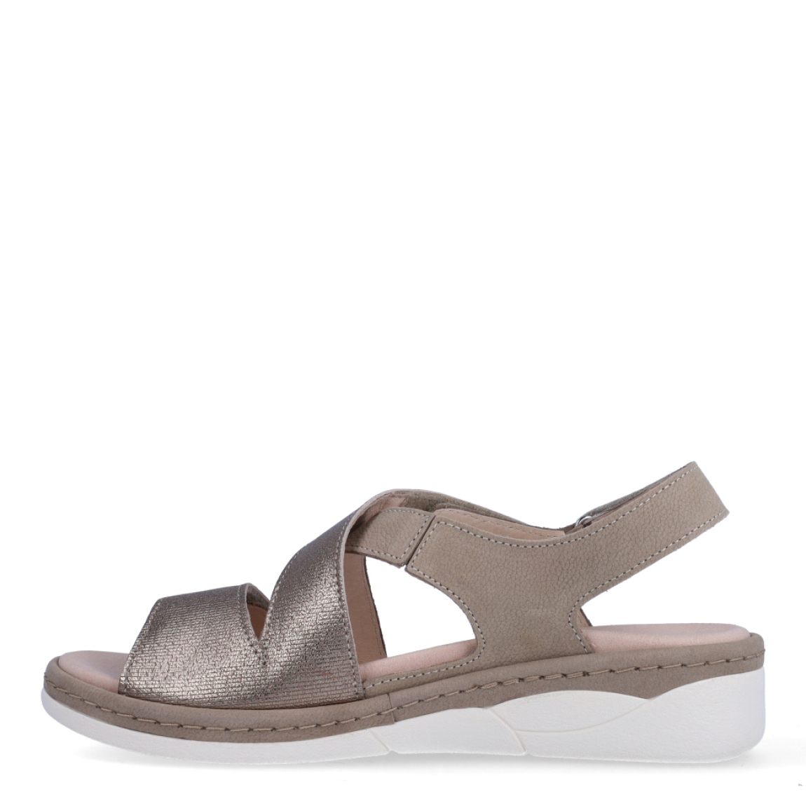 Sandalias de la marca Comfort Class, modelo WANDA. Exterior de las sandalias en piel color taupe. Interior de las sandalias en piel color nude. Cierre de las sandalias Comfort Class con doble velcro en el tobillo y cuña de 4cm de altura. Estas sandalias Comfort Class WANDA es el complemento ideal para esta temporada, crearás diferentes looks con la máxima comodidad posible.