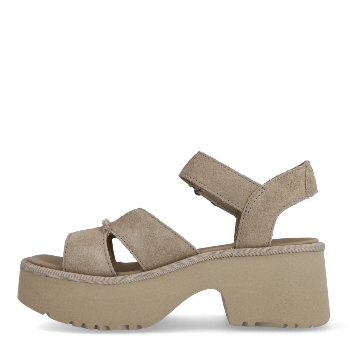 Sandalias de la marca UGG, modelo ANKLE STRAP. Exterior en ante color camel con tiras cruzadas en pala. Interior en piel color camel. Cierre de sandalias Alpe con velcro en tobillo. Sandalias con tacon cuña a de 6cm de altura y 4cm de plataforma. Estas sandalias UGG ANKLE STRAP es un complemento ideal para tus looks de temporada!