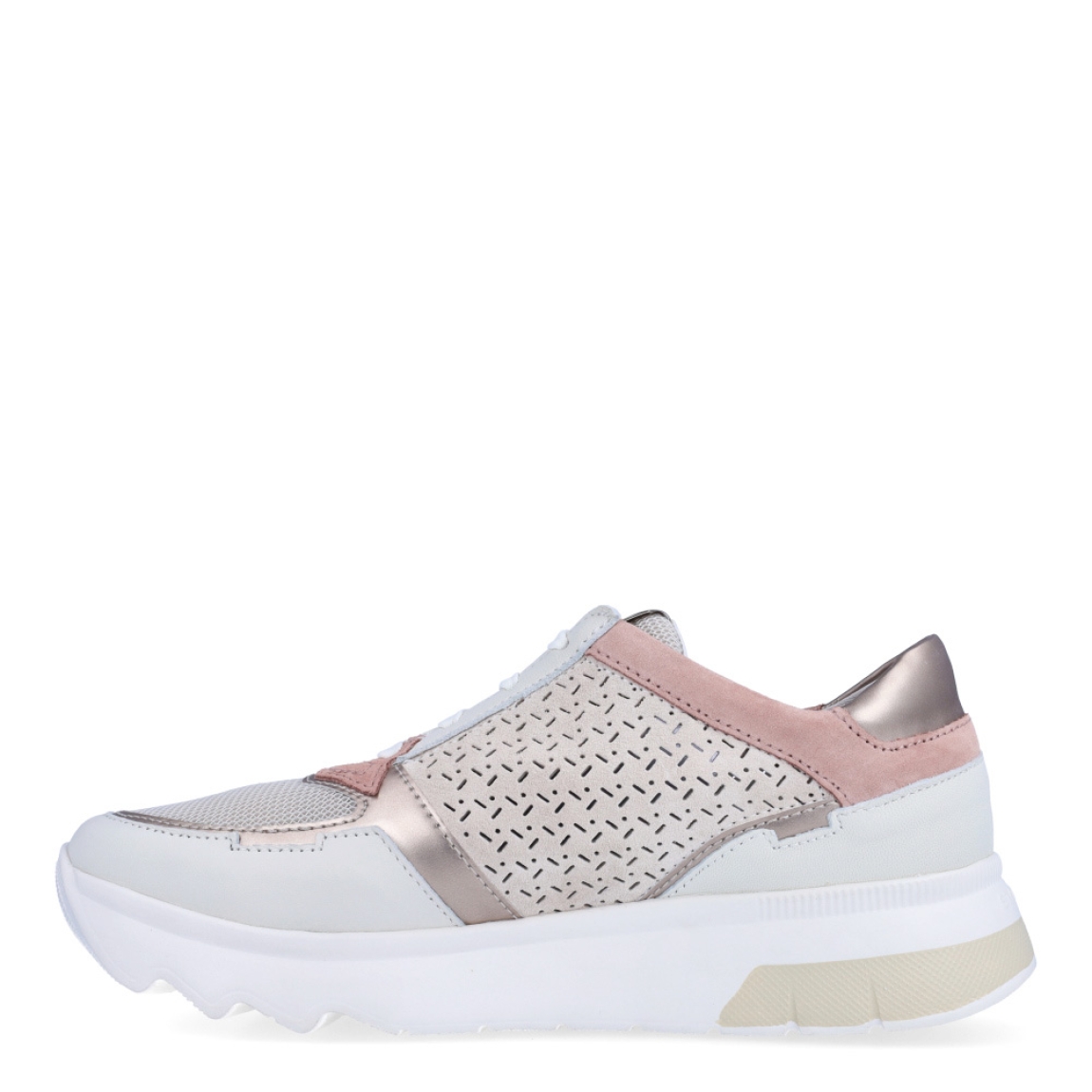 Deportivas de la marca Stonefly, modelo SUSANE. Deportivas elaboradas en ante color nude y rosa con piel en efecto troquelado color blanco con detalle de cierre. Cierre de las deportivas con cordones blancos. Deportivas Stonefly con cuña de 2cm de altura. Estas Stonefly SUSANE son un complemento que te ofrecerá la comodidad que necesitas a donde vayas esta temporada!