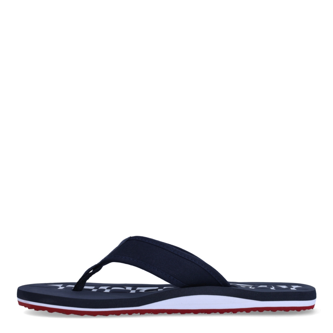 Chanclas de la marca Napapijri modelo IQU. Exterior en neopreno color azul marino, logotipo Napapijri positivo/negativo serigrafiado. Junta reforzada entre bandas. Parte inferior microporosa con logotipo grande estampado en la plantilla. Ideales para esta temporada!